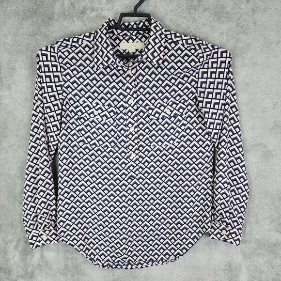Womens Ann Taylor LOFT Geometric Print Blouse Top Button Up Polyester Size S - Picture 2 of 8